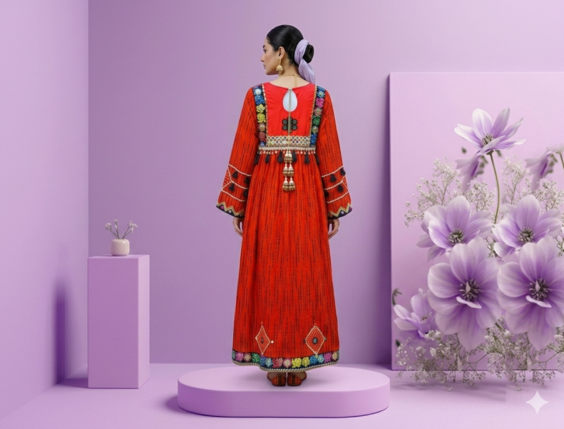 Afghani Luxury Frock – Hot Red Festive Ready-to-Wear | Suzain’s Pre