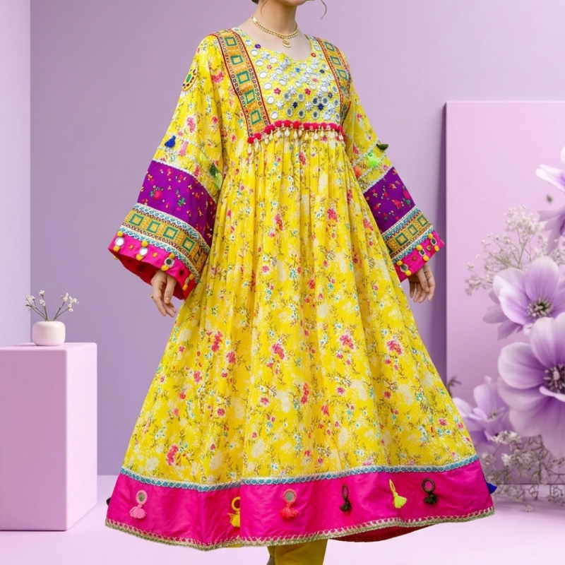 2-Piece Luxury Lawn Frock – Yellow Festive Ready-to-Wear | Suzain’s Pret