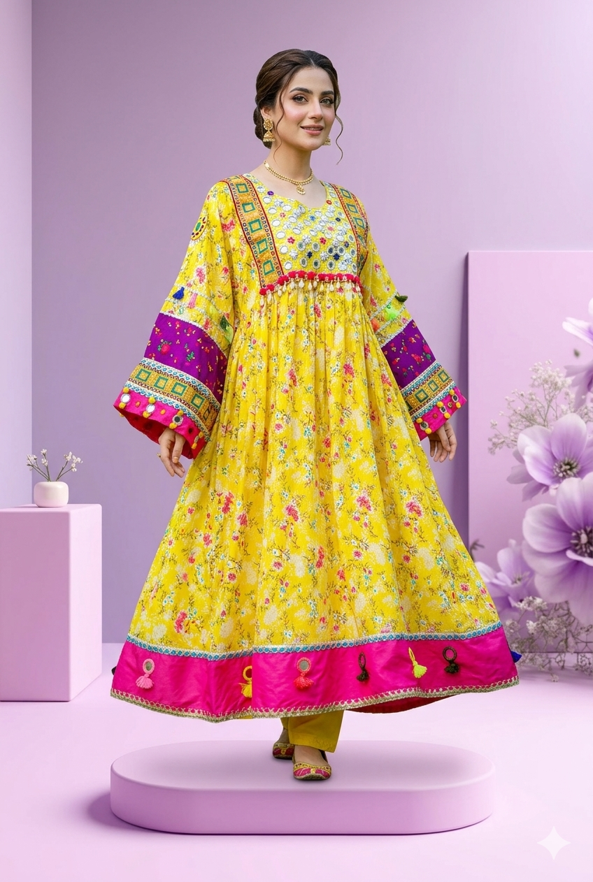 2-Piece Luxury Lawn Frock – Yellow Festive Ready-to-Wear | Suzain’s Pret