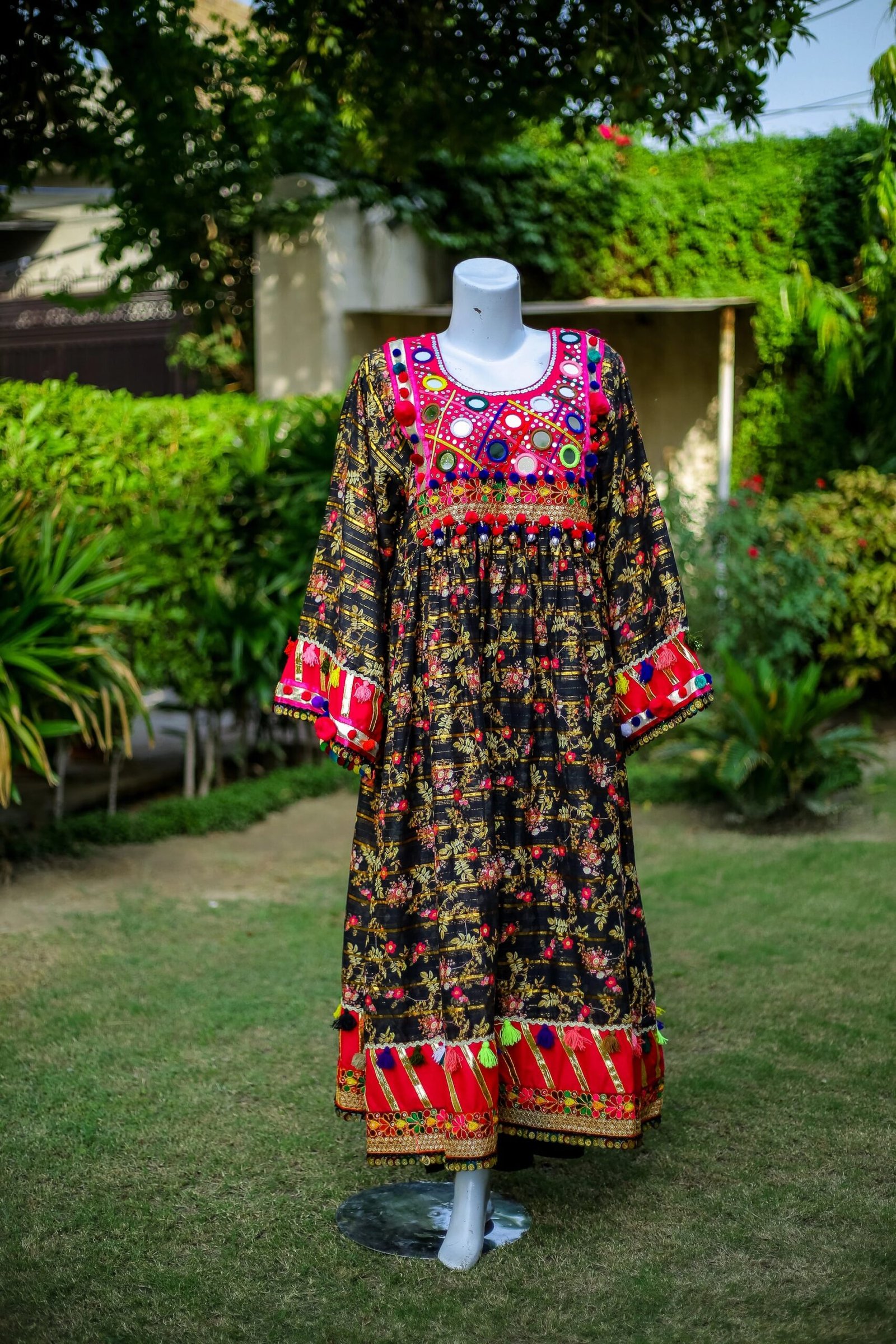 2-Piece Luxury Frock – Festive Ready-to-Wear (Cotton-Marina Blend)1 (2) Afghani Luxury Frock – Black Multicolor Festive Ready-to-Wear | Suzain's Pret - Image 1