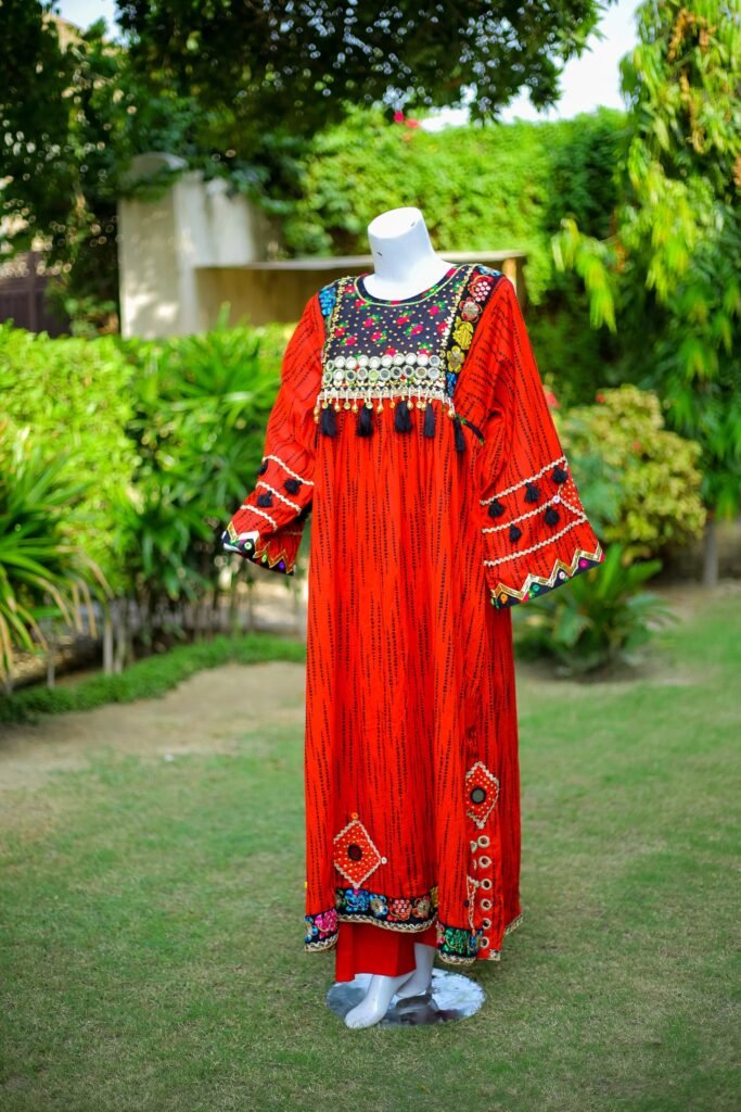 Afghani Luxury Frock Hot Red Festive Ready-to-Wear Suzain's Pret