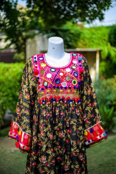 Flora Bell Afghani Luxury Frock – Black Multicolor Festive Dress - Image 5