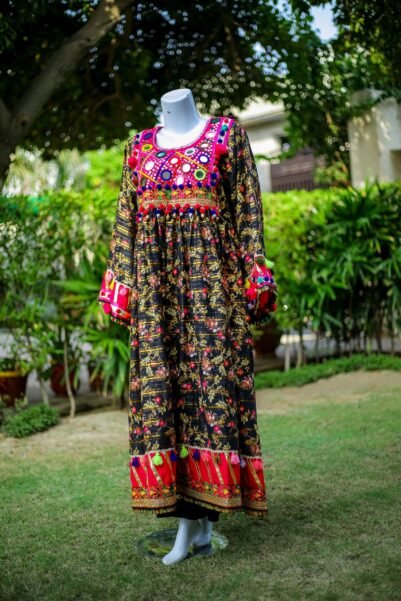 Flora Bell Afghani Luxury Frock – Black Multicolor Festive Dress - Image 4