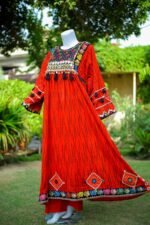 Afghani Luxury Frock Hot Red Festive Ready-to-Wear Suzain's Pret