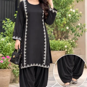 Dhanak Embroidered 2-Piece Stitched Suit – Black by Suzain's Pret