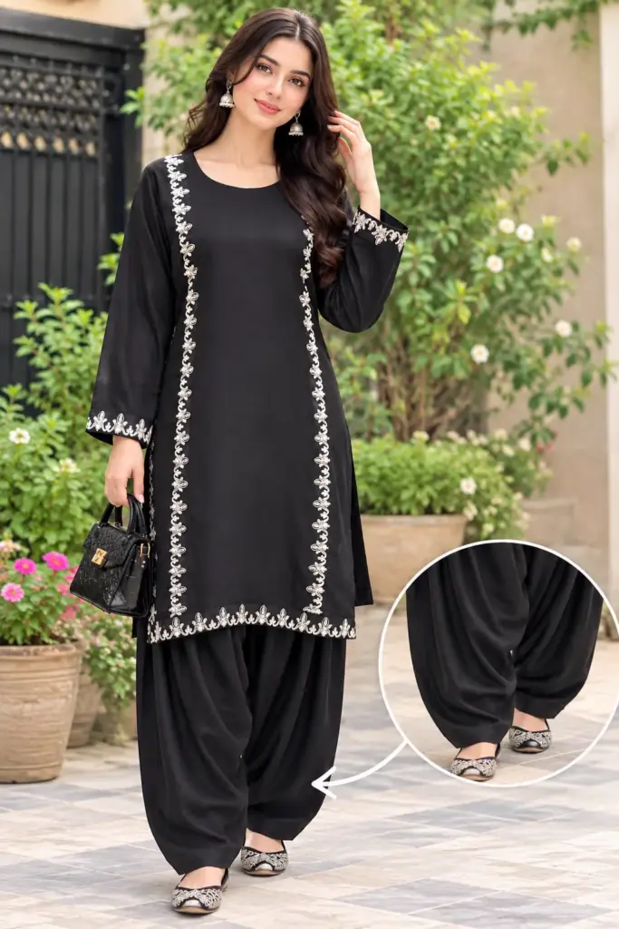 Dhanak Embroidered 2-Piece Stitched Suit – Black by Suzain's Pret