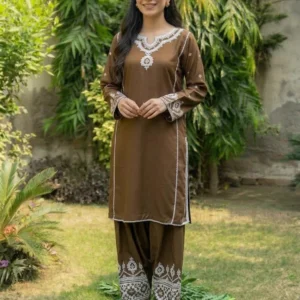 Dhanak Embroidered 2-Piece Stitched Suit – Chocolate Brown Dhanak Embroidered 2-Piece Stitched Suit – Chocolate Brown by Suzain's Pret