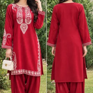 Dhanak Embroidered 2-Piece Stitched Suit – Red Dhanak Embroidered 2-Piece Stitched Suit – Red by Suzain's Pret