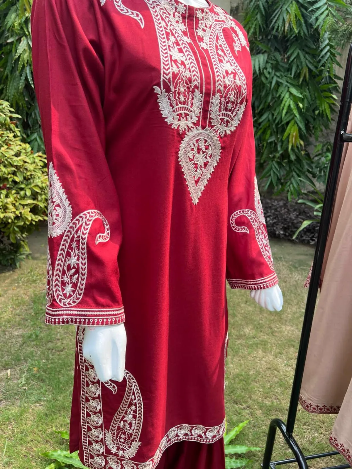 Dhanak Embroidered 2-Piece Stitched Suit – Red by Suzain's Pret