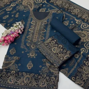 Jacquard Pashmina Wool 3-Piece Unstitched Suit with Shawl – Blue by Suzain's Pret