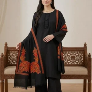 Black Kani pashmina 3-piece suit with Kani jacquard shawl