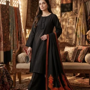 Black Kani pashmina 3-piece suit with Kani jacquard shawl