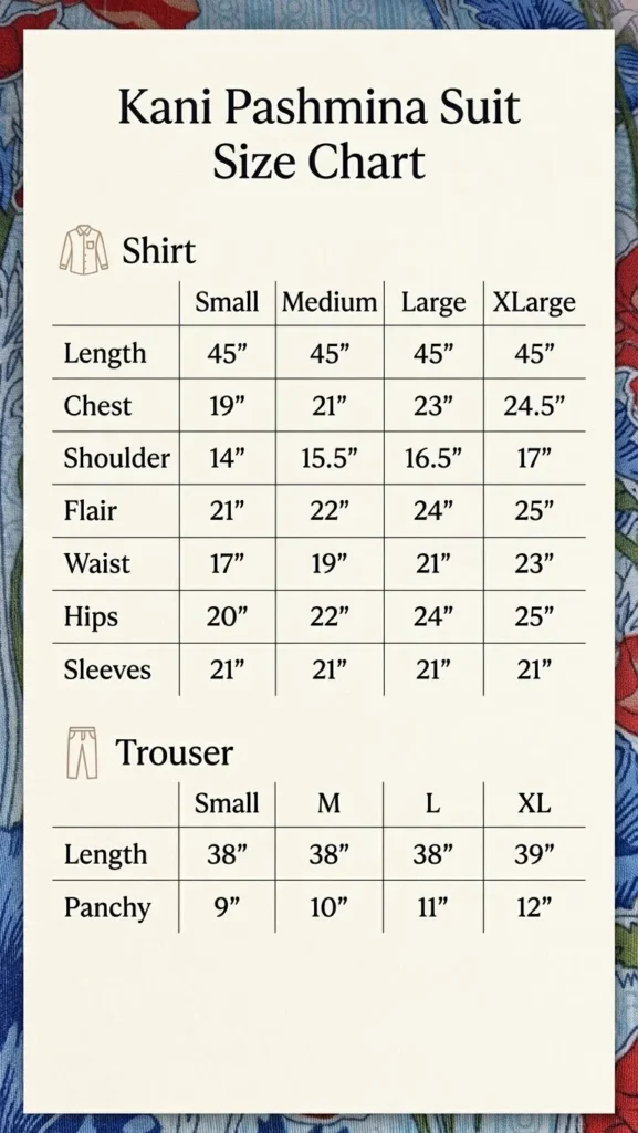 Kani Pashmina 3-Piece Suit – Blue size chart
