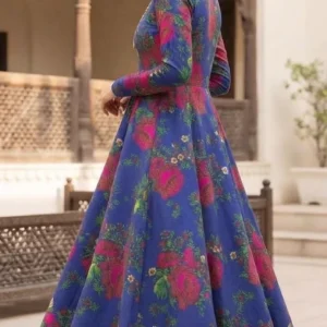 Marina Afghani Floral Print 2-Piece Unstitched Frock Suit – Blue Marina Afghani Floral Print 2-Piece Unstitched Frock Suit – Blue by Suzain's Pret
