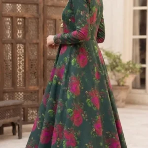 Marina Afghani Floral Print 2-Piece Unstitched Frock Suit – Green Marina Afghani Floral Print 2-Piece Unstitched Frock Suit – Green by Suzain's Pret