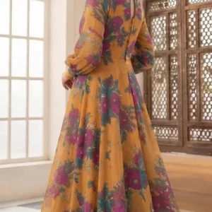 Marina Afghani Floral Print 2-Piece Unstitched Frock Suit – Mustard Marina Afghani Floral Print 2-Piece Unstitched Frock Suit – Mustard by Suzain's Pret