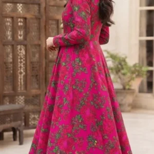 Marina Afghani Floral Print 2-Piece Unstitched Frock Suit – Pink by Suzain's Pret