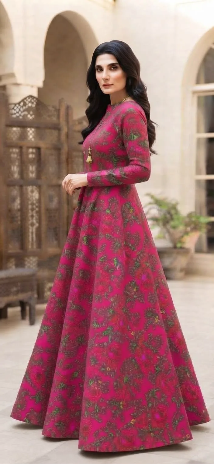 Marina Afghani Floral Print 2-Piece Unstitched Frock Suit – Pink by Suzain's Pret