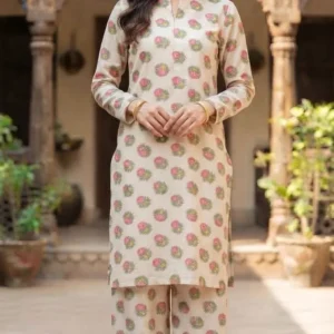 Marina Afghani Print 2-Piece Unstitched Suit – Beige by Suzain's Pret