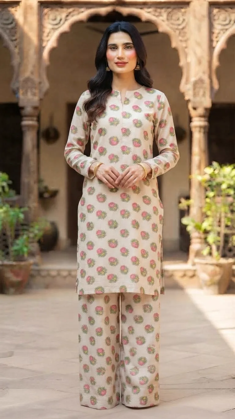Marina Afghani Print 2-Piece Unstitched Suit – Beige by Suzain's Pret
