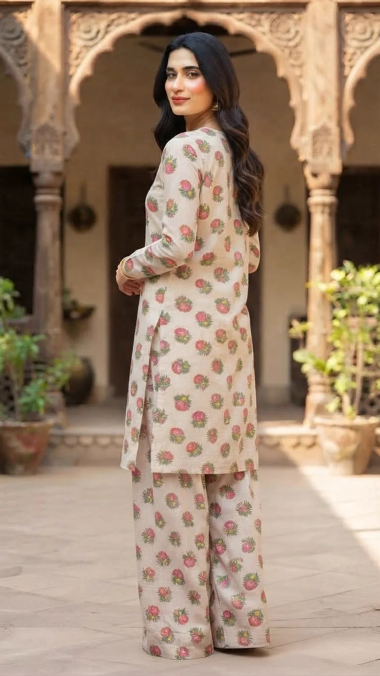Marina Afghani Print 2-Piece Unstitched Suit – Beige by Suzain's Pret