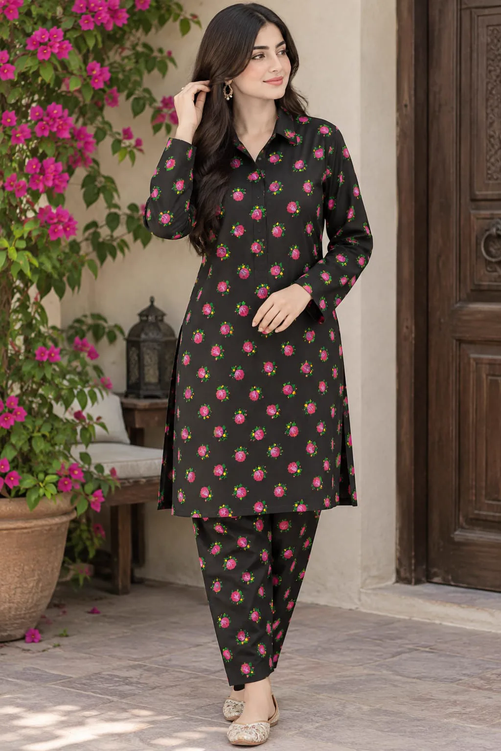 Marina Afghani Print 2-Piece Unstitched Suit – Black by Suzain's Pret