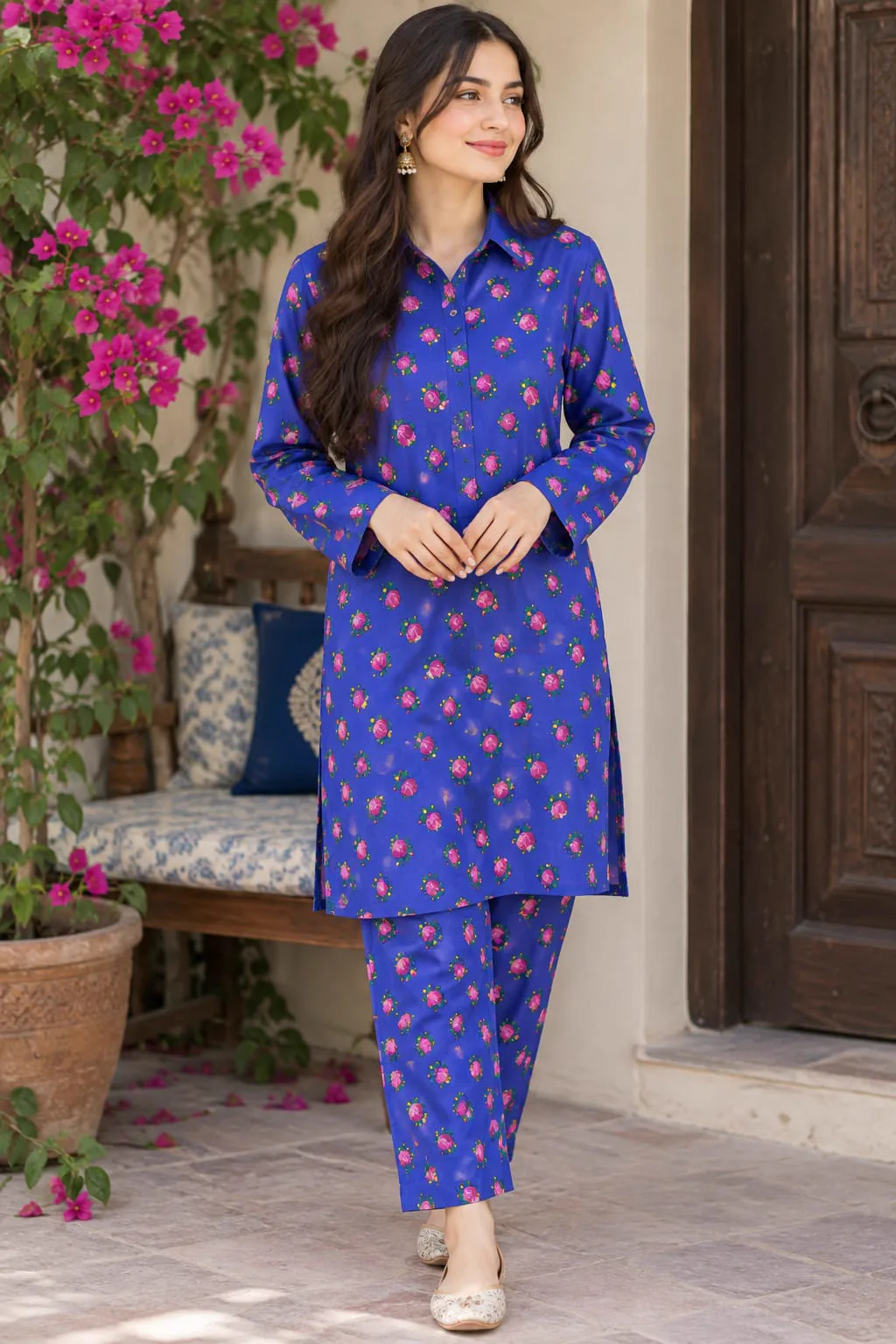 Marina Afghani Print 2-Piece Unstitched Suit – Blue by Suzain's Pret