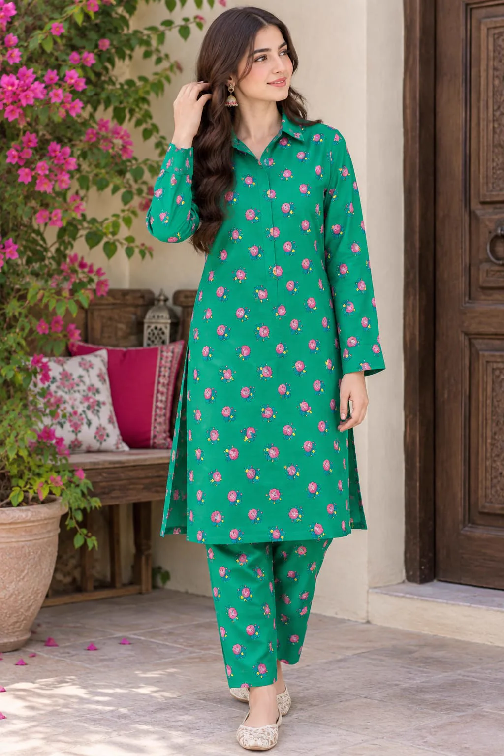 Marina Afghani Print 2-Piece Unstitched Suit – Green by Suzain's Pret