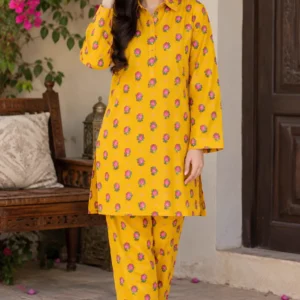 Marina Afghani Print 2-Piece Unstitched Suit – Yellow by Suzain's Pret