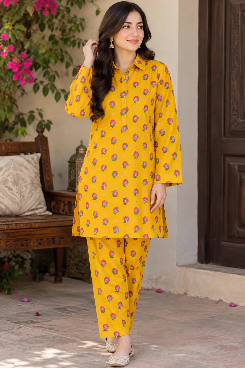 Marina Afghani Print 2-Piece Unstitched Suit – Yellow by Suzain's Pret